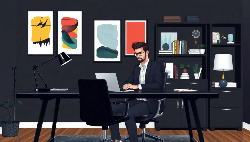modern black home office